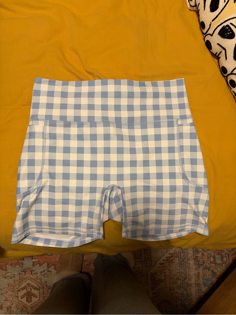 Old Navy Blue and White Gingham High-Rise Bike Shorts